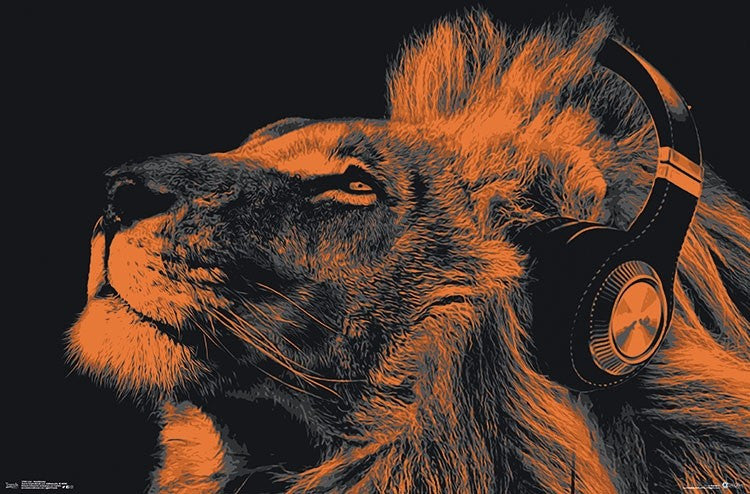Lion with Headphones Poster Print - Stylish Wall Art