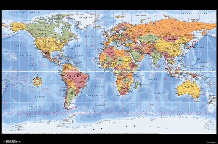 World Time Zones Map Poster Print - 22x34
