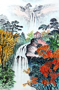China Landscape with Waterfalls Poster Print showcasing serene natural beauty.