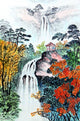 China Landscape with Waterfalls Poster Print showcasing serene natural beauty.