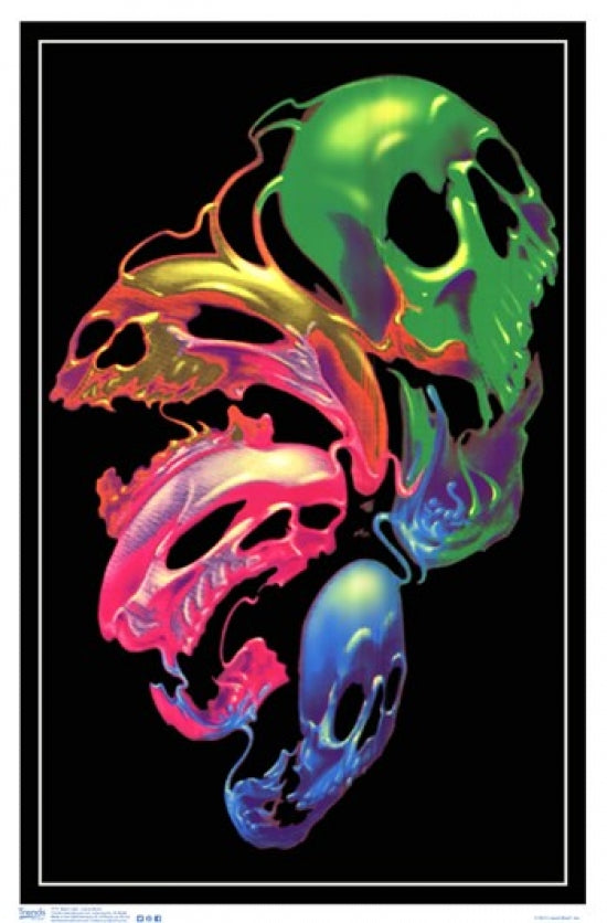 Liquid Skulls Black Light Poster, vibrant skull design
