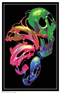 Liquid Skulls Black Light Poster, vibrant skull design