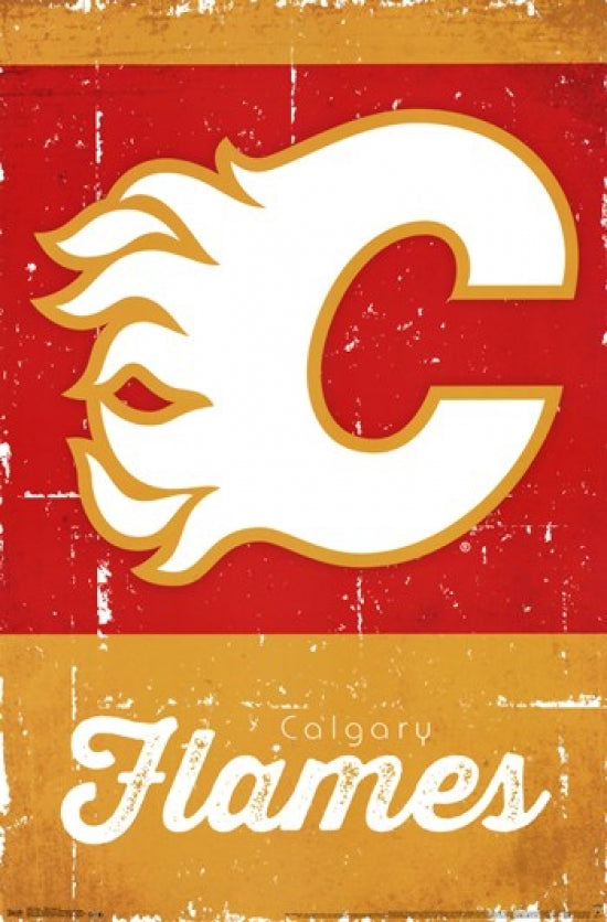 Calgary Flames Retro Logo Poster Print showcasing the iconic team logo.