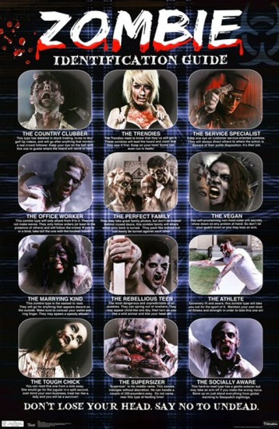 Zombie Identification Guide Poster Print - 24x36