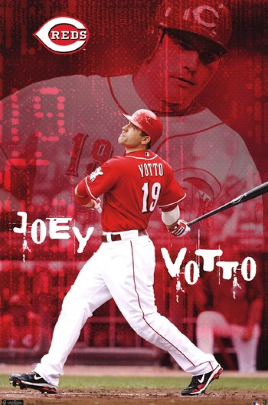 Reds - J Votto Poster Print featuring vibrant colors and action shot.