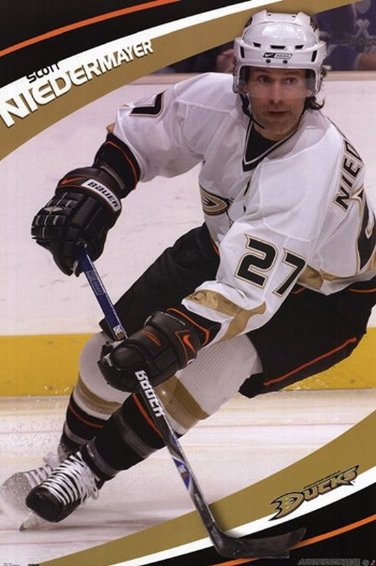 Anaheim Ducks Scott Niedermayer Poster Print showcasing vibrant hockey action.