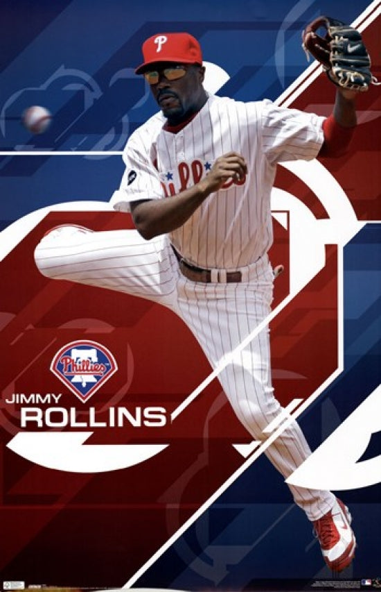 Phillies J Rollins Poster Print showcasing baseball legend.