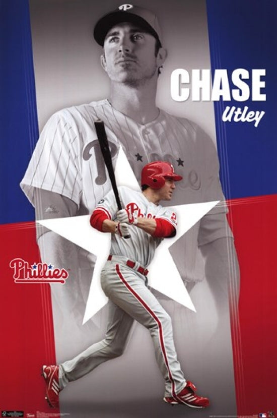 Chase Utley Philadelphia Phillies poster print capturing baseball action.