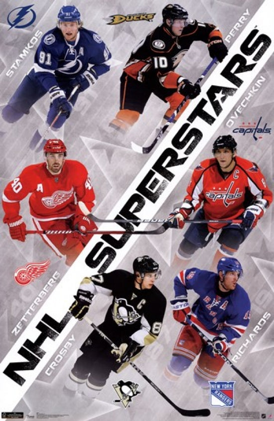 NHL Superstars Poster Print showcasing iconic hockey players, 24 x 36 inches.
