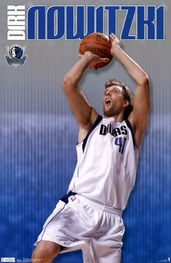 Dallas Mavericks D. Nowitzki Poster Print featuring vibrant colors and action.
