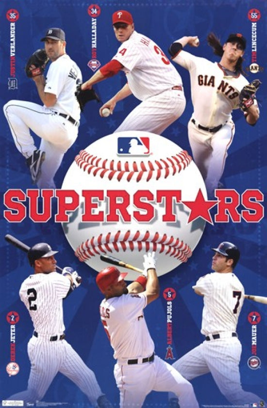 MLB Superstars Poster Print featuring iconic players in action.