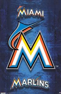 Miami Marlins logo poster print, vibrant design, sports decor.