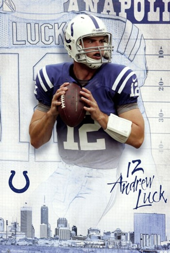 Indianapolis Colts Andrew Luck Poster Print showcasing vibrant colors and action.