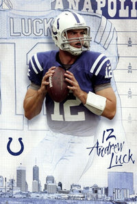 Indianapolis Colts Andrew Luck Poster Print showcasing vibrant colors and action.