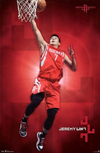 Rockets - J Lin 12 Poster Print featuring vibrant basketball imagery.