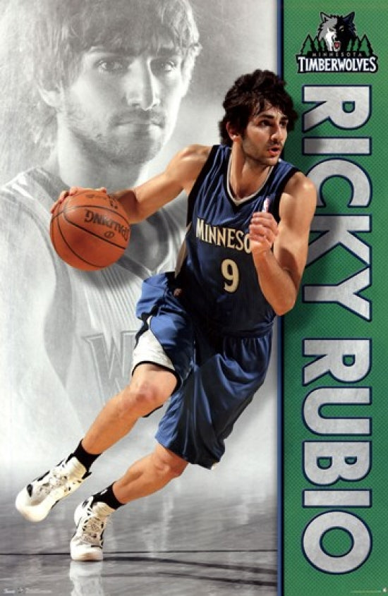 Minnesota Timberwolves Ricky Rubio Poster Print in vibrant colors.