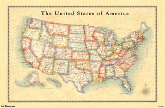 USA Map Poster Print - 22x34 Rolled Poster | Posterazzi