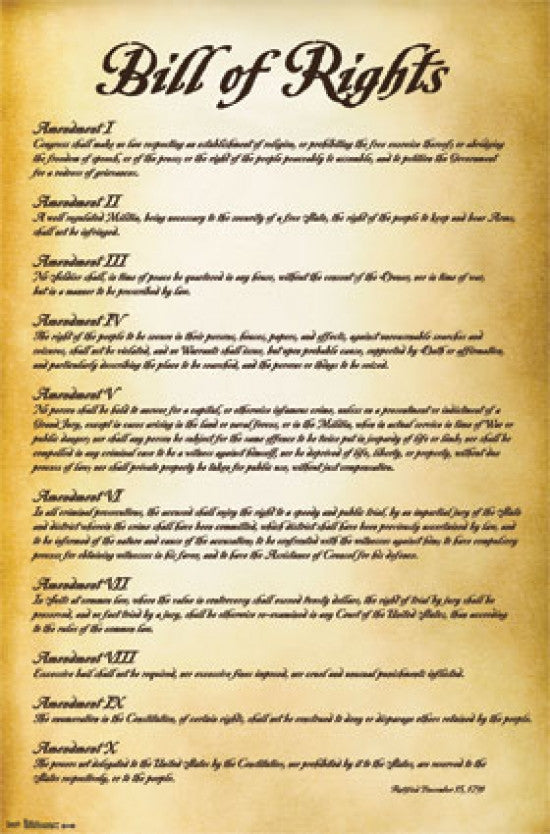 Bill of Rights USA Poster Print - Rolled Art for Home & Office