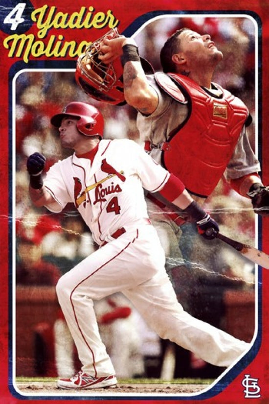 St. Louis Cardinals Yadier Molina Poster Print showcasing vibrant colors and action.