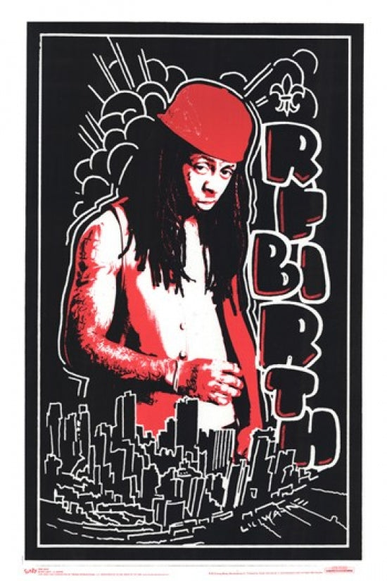 Black Light Lil Wayne Rebirth Poster Print showcasing vibrant hip hop art.