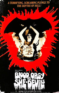 Blood Orgy of the She-Devils Movie Poster Print featuring vibrant colors and bold imagery.