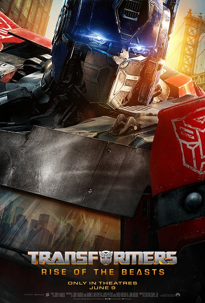Transformers: Rise of the Beasts Movie Poster displayed in a modern room.