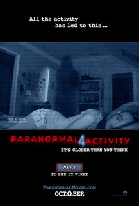 Paranormal Activity 4 Movie Poster Print featuring eerie horror imagery.
