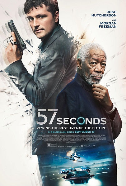 57 Seconds Movie Poster Print featuring vibrant visuals for film enthusiasts.
