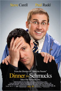 Dinner for Schmucks Movie Poster Print featuring vibrant colors and comedic theme.