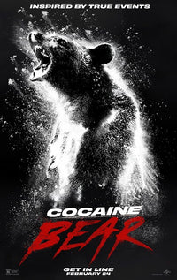 Cocaine Bear Movie Poster Print showcasing quirky cinema art.