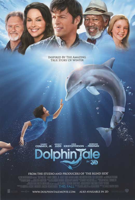 Dolphin Tale Movie Poster featuring a boy and dolphin, 27 x 40 print.