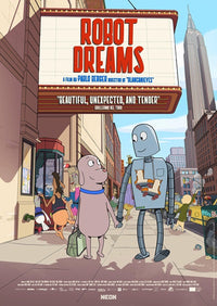 Robot Dreams Movie Poster Print featuring vibrant colors and imaginative design.