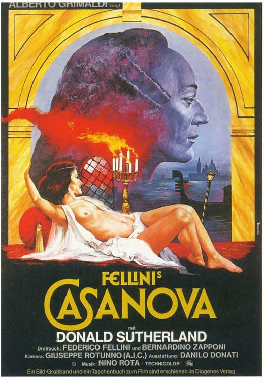 Fellini's Casanova Movie Poster Print (11x17) showcasing vibrant artwork.