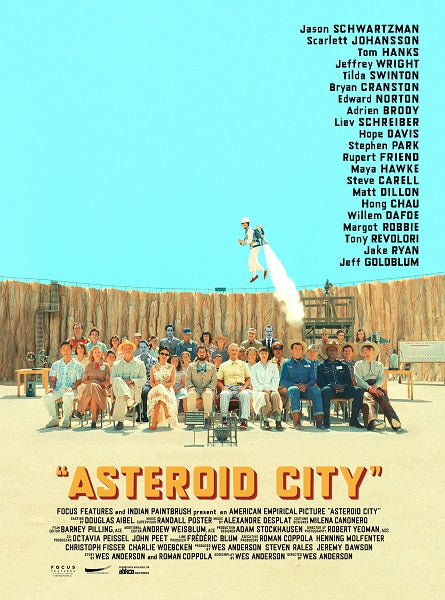 Asteroid City Movie Poster Print featuring vibrant artwork.