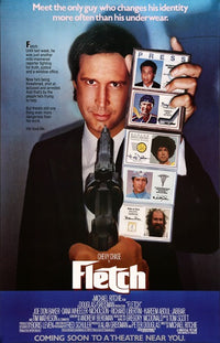 Fletch Movie Poster featuring Chevy Chase in classic comedy film.