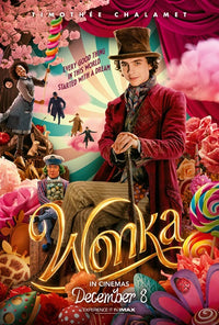 Wonka Movie Poster Print showcasing vibrant colors and whimsical design.