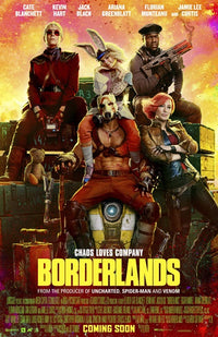 Borderlands movie poster print showcasing iconic characters and action.