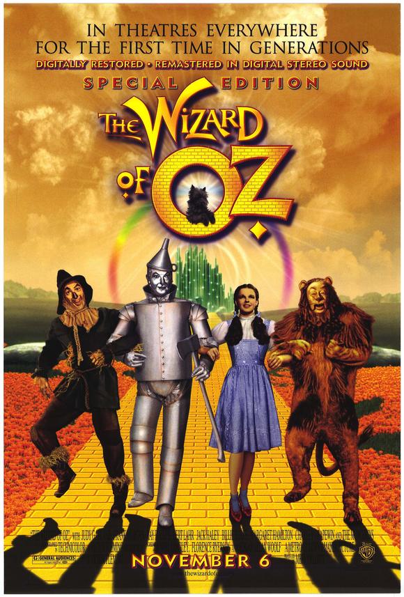The Wizard of Oz movie poster featuring iconic film imagery.