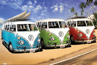 VW California Campers Surfer Beach Poster Print - 34x22