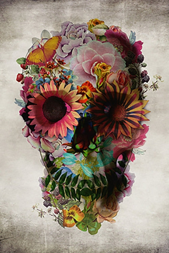 Floral Skull Art Poster Print - Unique Decorative Artwork