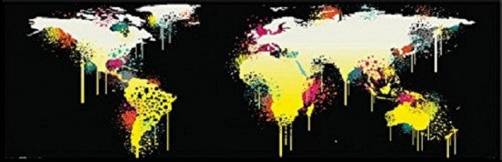World Map Graffiti Style Poster Print - 12x36