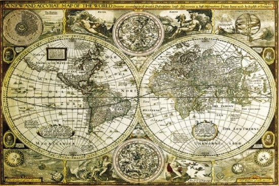 World Map Gold Historical Poster Print - 22x34