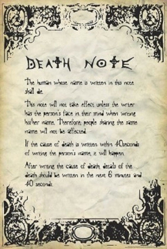 Death Note Rules Poster Print - 22x34 Rolled Art