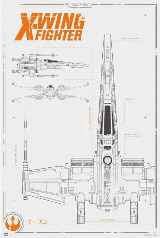 Star Wars X-Wing Blueprint Poster Print - 24x36