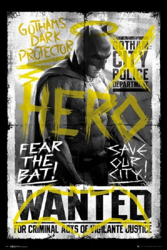 Batman vs Superman - Hero Wanted Poster Print 22x34