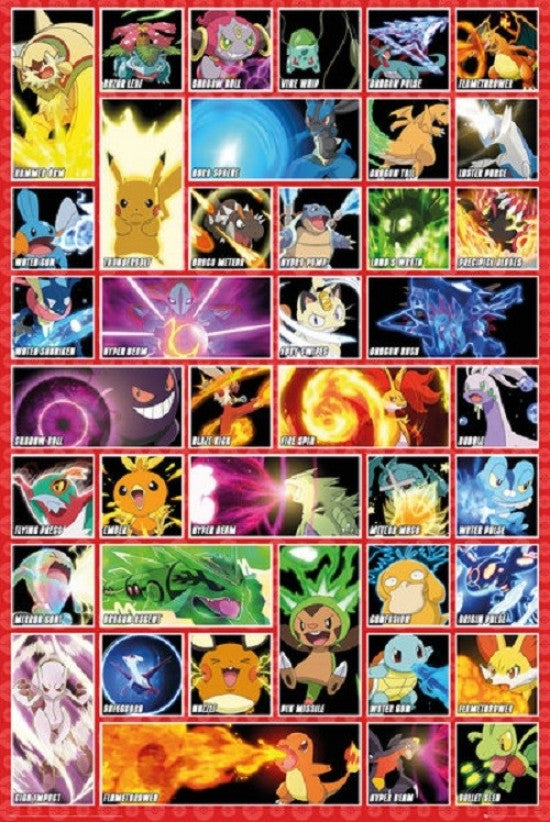Pokemon Moves Poster Print - Rolled Art for Fans