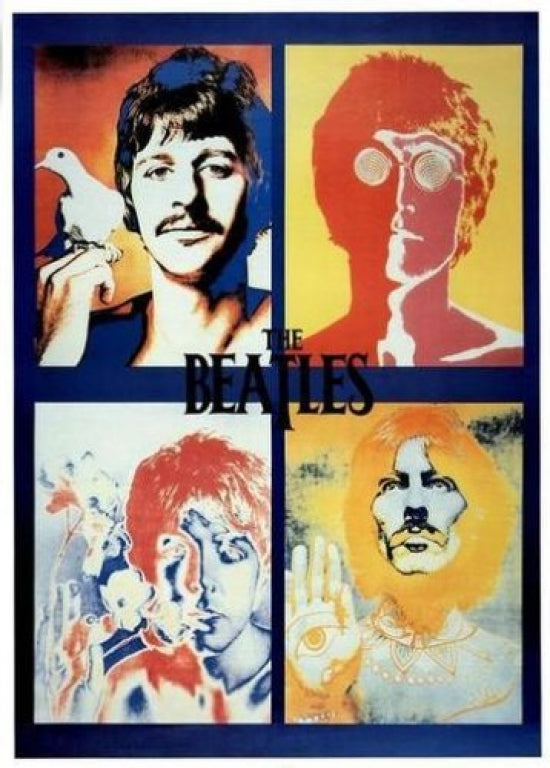 Beatles 4 Faces Psychedelic Poster Art Print showcasing vibrant colors.