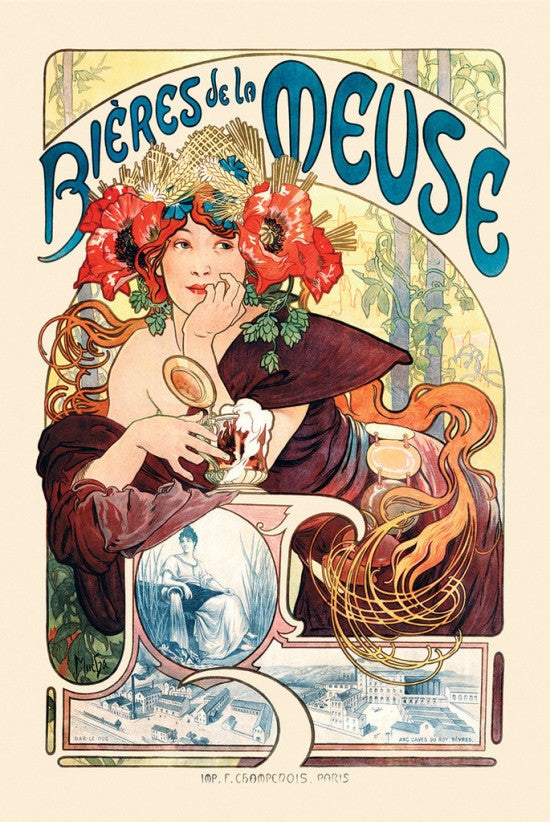 Mucha Bieres de la Meuse Poster Print - 34x22 Rolled Art