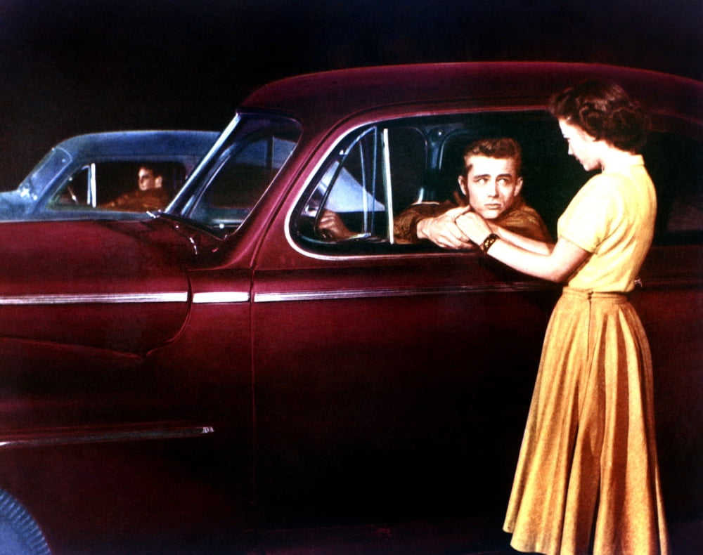 Rebel Without A Cause photo poster print featuring James Dean, Corey Allen, and Natalie Wood.