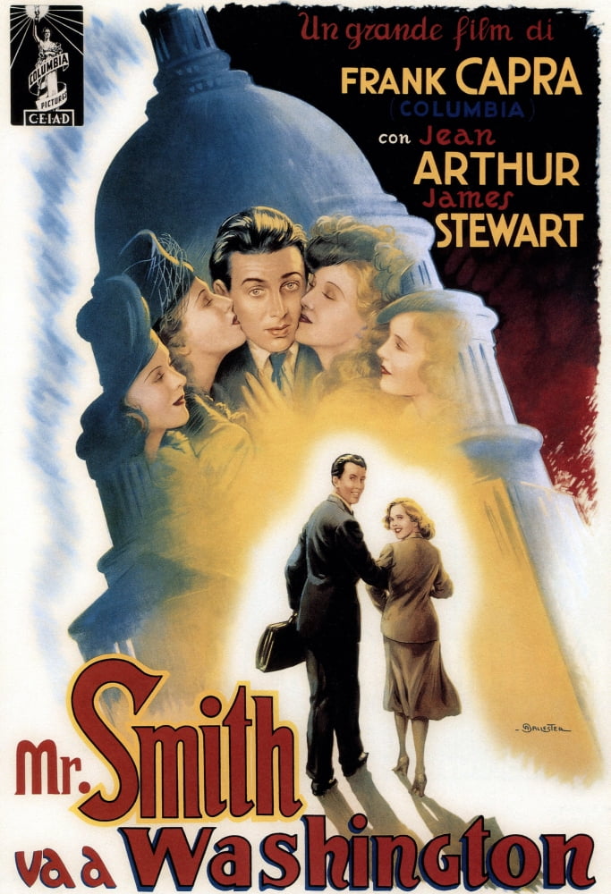 Mr. Smith Goes to Washington movie poster featuring James Stewart and Jean Arthur in vibrant colors.